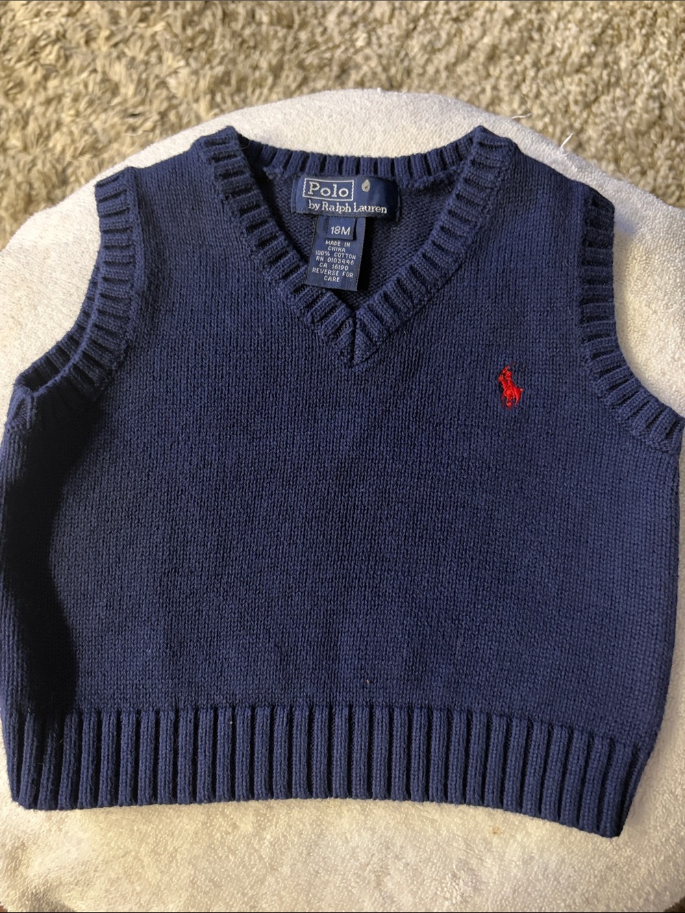 Polo by Ralph Lauren Navy Knit V-Neck Sweater Vest with Red Pony Embroidery